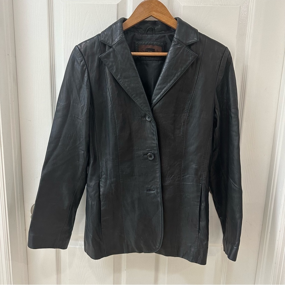 Siena Women’s Black Leather Jacket Size 8 Smart Casual Blazer Style Jacket